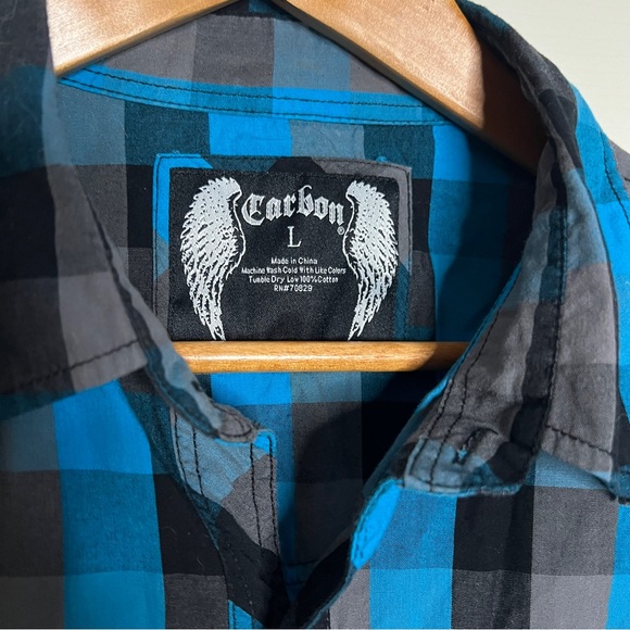 EUC Carbon Men's Long Sleeve Blue Flannel Button Up Sz L 100% Cotton - Picture 2 of 4